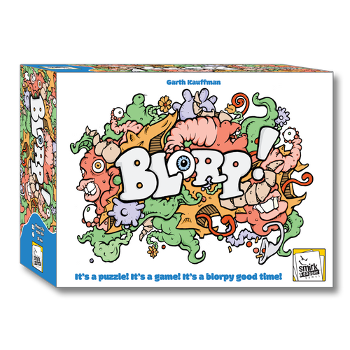 Colorful box of 'Blorp!' puzzle game with cartoon monster limbs and body parts and text.