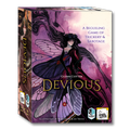 Board game box titled 'Devious' with a fairy illustration on a white background