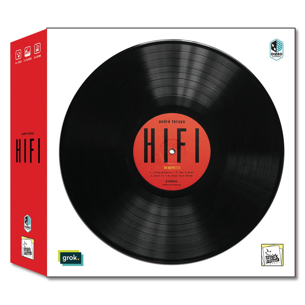 Vinyl record with red label and matching packaging on a white background