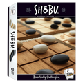 Shobu board game box with stones on a go board